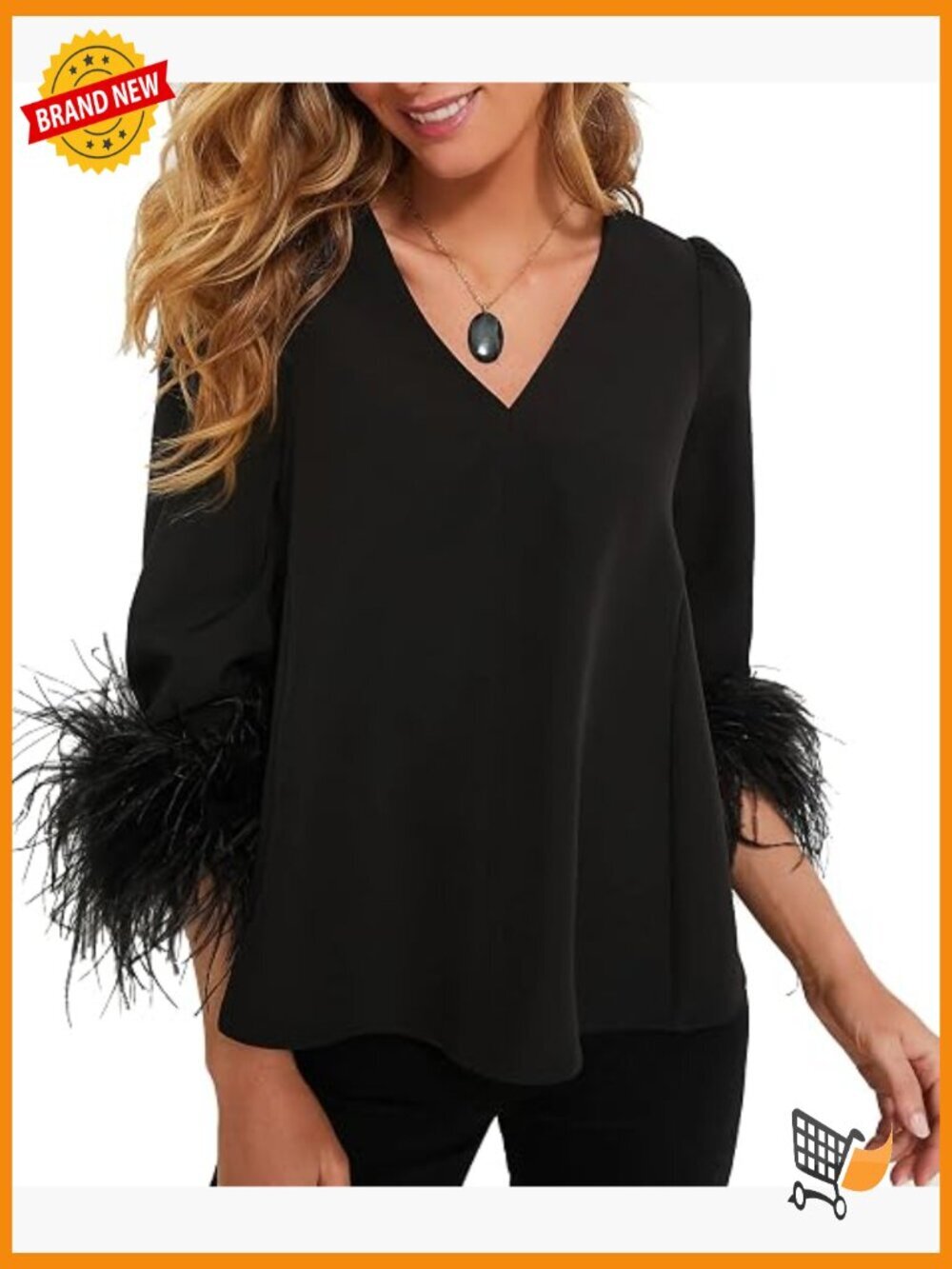 Feather Cap Sleeve V-Neck Blouson Top Womens Casual Party Blouse